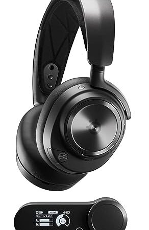 SteelSeries ゲーミングヘッドセット ヘッドホン Arctis Nova Pro Wireless 軽量 無線 ワイヤレス 密閉型 ハイレゾ アクティブノイズキャンセリング搭載 PC PS5 PS4 Switch 対応 Hi-Fiサウンド 61520 ブラック 調整可能