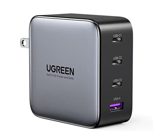 UGREEN Nexode 充電器 100W 4ポート 新生代GaN技術 Type-c PD急速充電器 USB-C*3とUSB-A*1 MacBook Dell iPad iPhone Android シリーズ対応 PSE技術基準適合 折畳み式プラグ