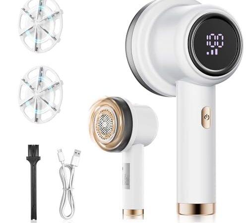 毛玉取り けだまとり 電動 毛玉クリーナー 毛玉取り器 安全装置 パワーカッター 液晶ディスプレイ パワフルな6枚刃 3段階のスピード調整 代替ブレード×2 電動 USB充電 ワイヤレス使用 旅行 専業主婦 家庭用ギフト