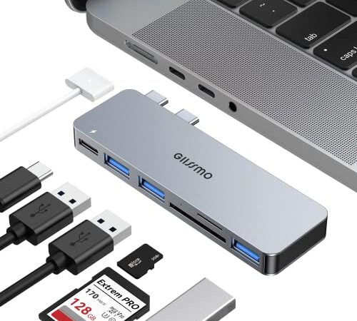 GIISSMO Macbook ハブ Macbook Air ハブ M2 Macbook Pro USB Type C ハブ 6-IN-2 USB-C ハブ (サイズ改良) PD充電ポート USB3.0ポート SD/Micro SDカードリーダー 直挿しタイプ M1 M2 M3 チップ対応 ショット スペースグレー