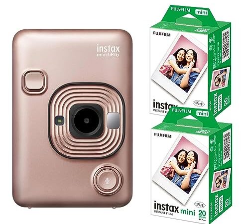 富士フイルム チェキ インスタントカメラ instax mini LiPlay ブラッシュゴールド 【3点セット】