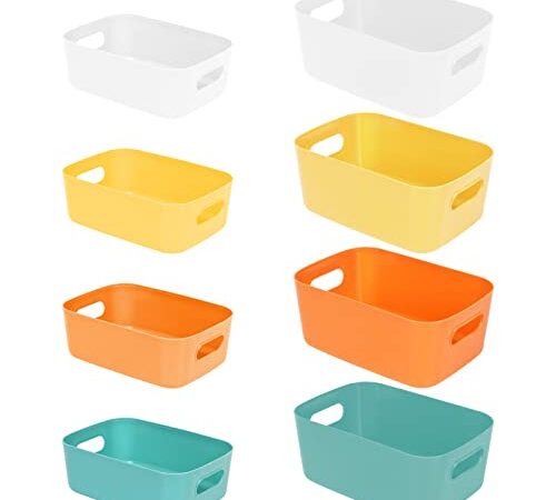 RAIN QUEEN 収納ボックス 小物入れケース 収納バスケット 8個セット 小物入れ 雑貨整理 卓上収納ケース カラー収納ボックス 取っ手付き 小物 整理整頓 クローゼット 押入れ収納 洗面所/リビング/キッチン収納