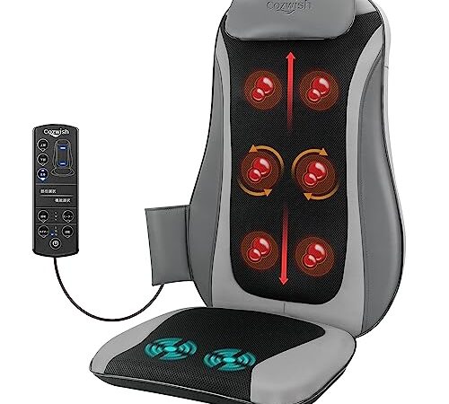 Cozwish マッサージシート マッサージ機 マッサージチェア マッサージ器具 シートマッサージャー 腰と背中マッサージ プレゼント 3段階振動 ヒーター付き 肩・腰・背中・低背・お尻 軽量 折りたたむ 収納しやすい コンパクト 誕生日 家庭用 職場用 (Black)