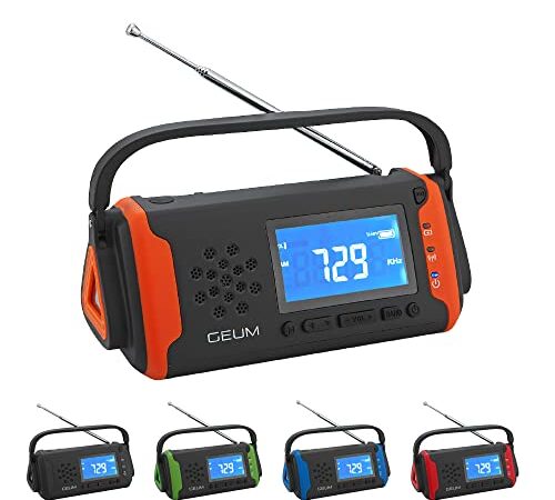Geum 防災士推薦 多機能防災ラジオ ポータブルラジオ 防災グッズ ラジオライト AM/FMラジオ LEDライト スマホ充電 SOS AUX 防水 IPX3 リチウムイオン電池 USB充電 4000mAh搭載 ソーラー充電 手回し充電 単4乾電池 軽量 コンパクト 被災地 地震 台風 懐中電灯 安心の 説明書付き Geum016 (オレンジ)