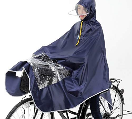 It's rainy 足元が見える ポンチョ 自転車用 バイク用 雨合羽 レインコート つば付き帽子 男女兼用 フリーサイズ 見えるンチョ (ネイビー)